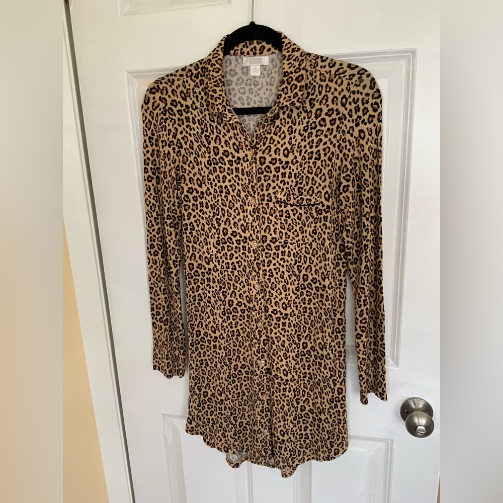 NORDSTROM Rack Flannel Sleep Shirt Leopard Print